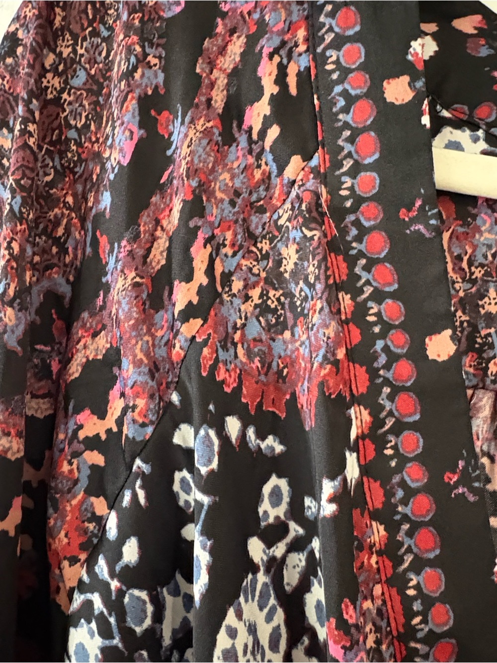 Free People Fall Perfect Black Floral Tie-Front Blouse with Pink & Red Accents - Picture 4 of 5